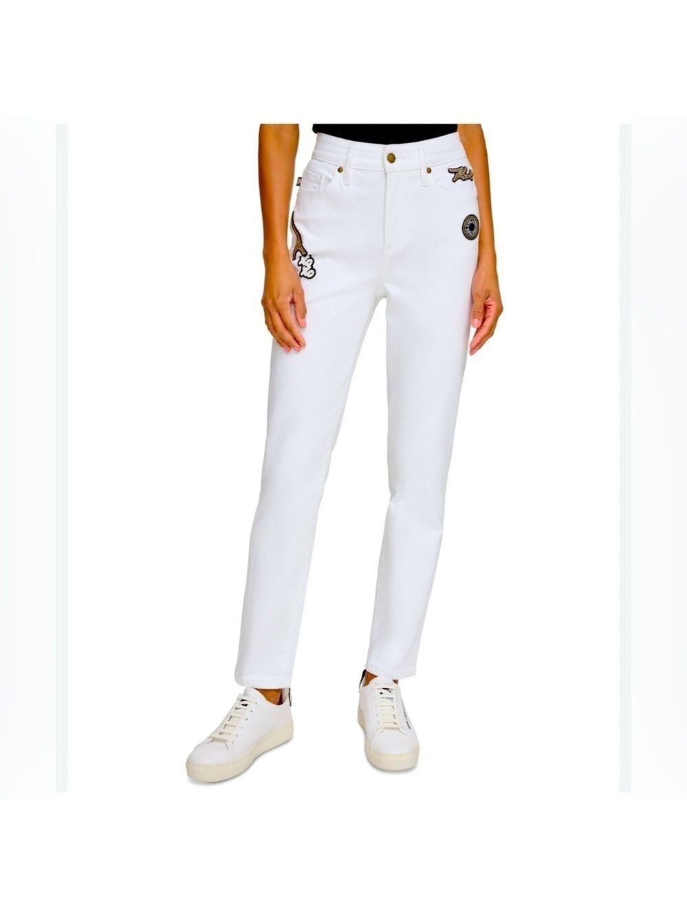 KARL LAGERFELD PARIS  White Patch Straight Leg Jeans sz 12